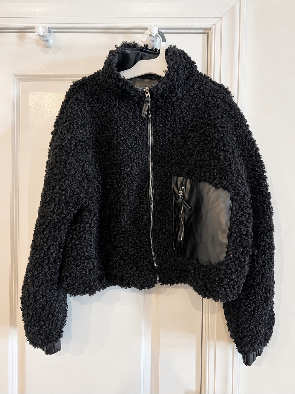 Blank NYC Faux Shearling Jacket w/ Faux Leather Accents in Black Women Small
